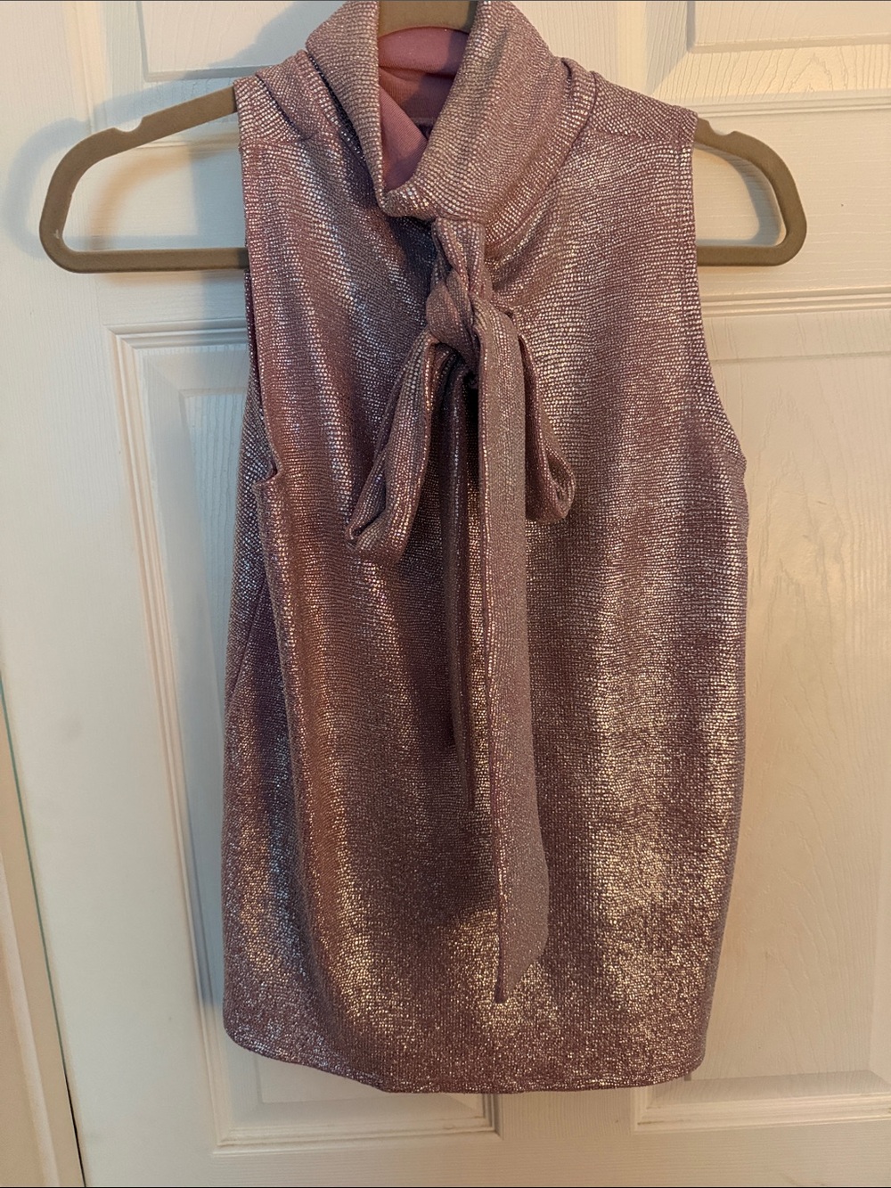 CLARA SUNWOO Metallic Mauve Tie-Neck Sleeveless Blouse